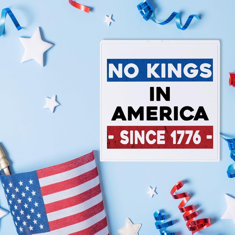 EXUBERIUM Mini No Kings Protest Sign No Kings In America Home Decor 4th of July Patriotic Desk Sign Memorial Day Decoration Independence Day Decor July 4th Table Decorations - Image 3